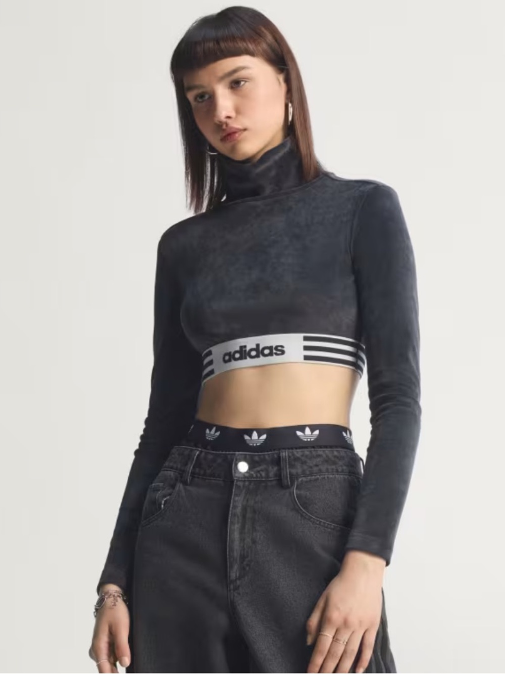 ADIDAS Suede Cropped Turtleneck with Branded Elastic Hem